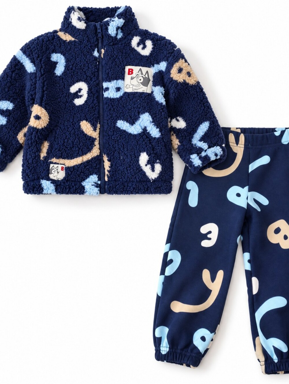 Bluey Boys 2-Piece Sherpa Fleece Jacket & Jogger Set – Navy Blue